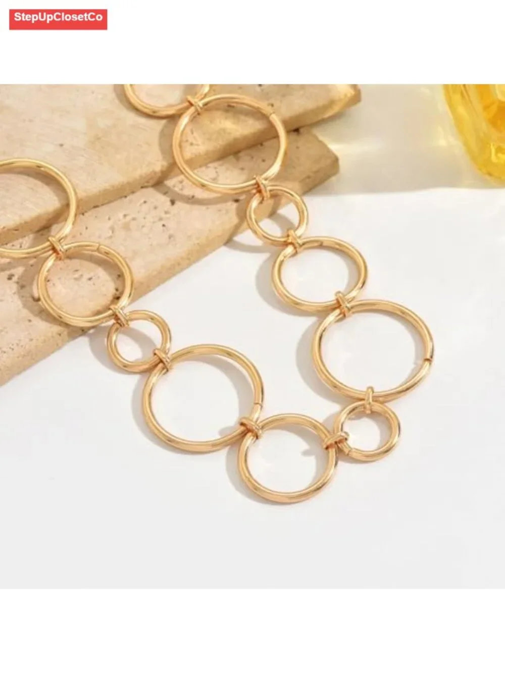 Gold Plated Adjustable Geometric Circle Link Waist Chain Belt Women Alloy Cinch